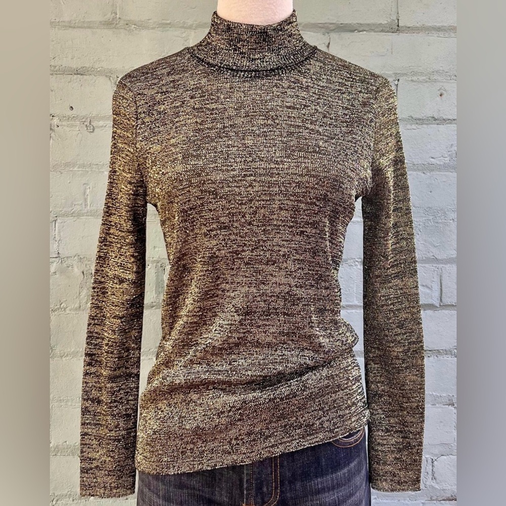 Vintage Gold Black Metallic Turtleneck Sweater